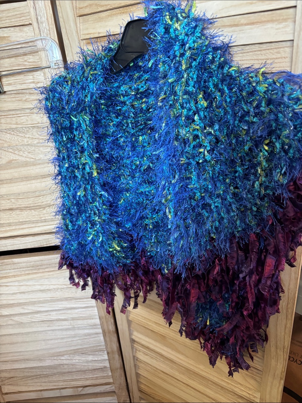 Blue and Teal Textured Rag Style Shoulder Wrap